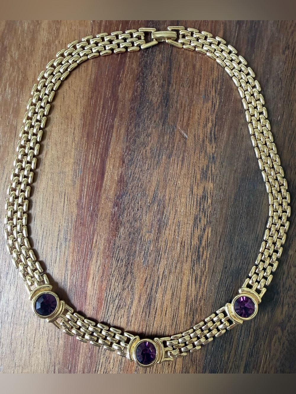 VTG Napier Runway Purple Glass Gold Tone Necklace Chocker Mesh